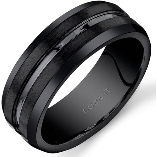 8mm Titanium Black Plated Boxed Groove Wedding Band Ring 